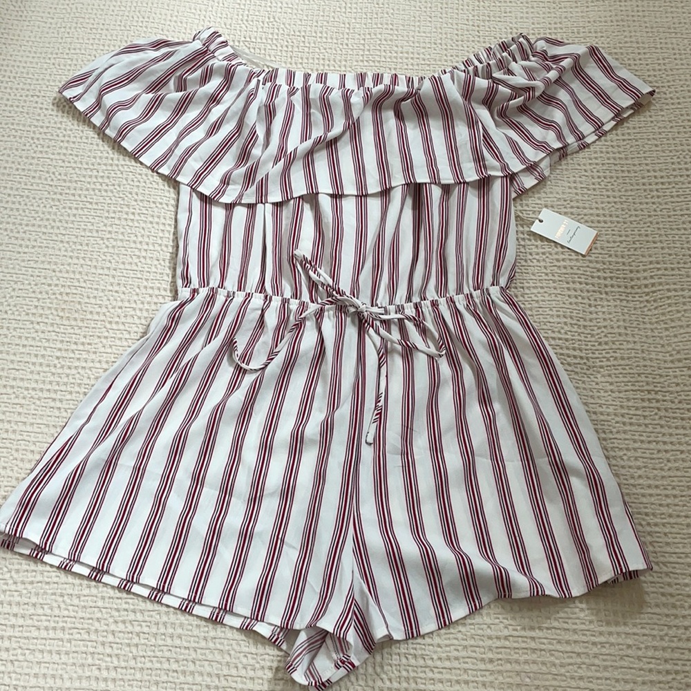 Red And White Cold Shoulder Romper